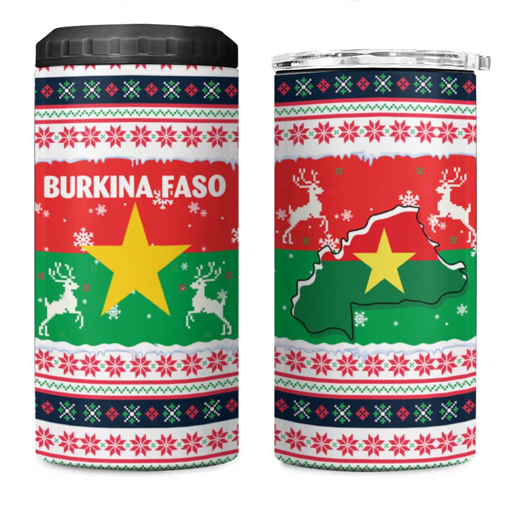 Christmas Burkina Faso 4 in 1 Can Cooler Tumbler Reindeer Star Design - Wonder Print Shop