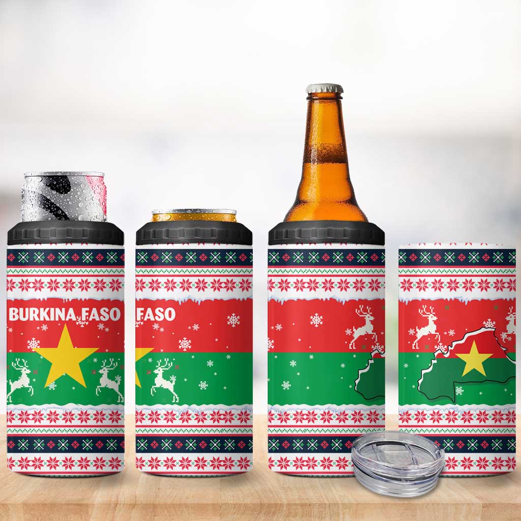 Christmas Burkina Faso 4 in 1 Can Cooler Tumbler Reindeer Star Design - Wonder Print Shop