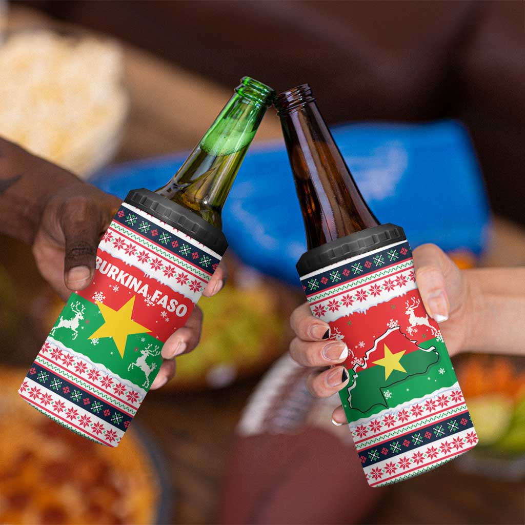 Christmas Burkina Faso 4 in 1 Can Cooler Tumbler Reindeer Star Design - Wonder Print Shop