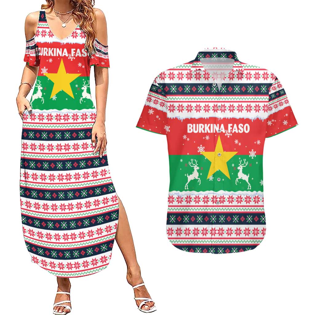 Christmas Burkina Faso Couples Matching Summer Maxi Dress and Hawaiian Shirt Reindeer Star Design - Wonder Print Shop