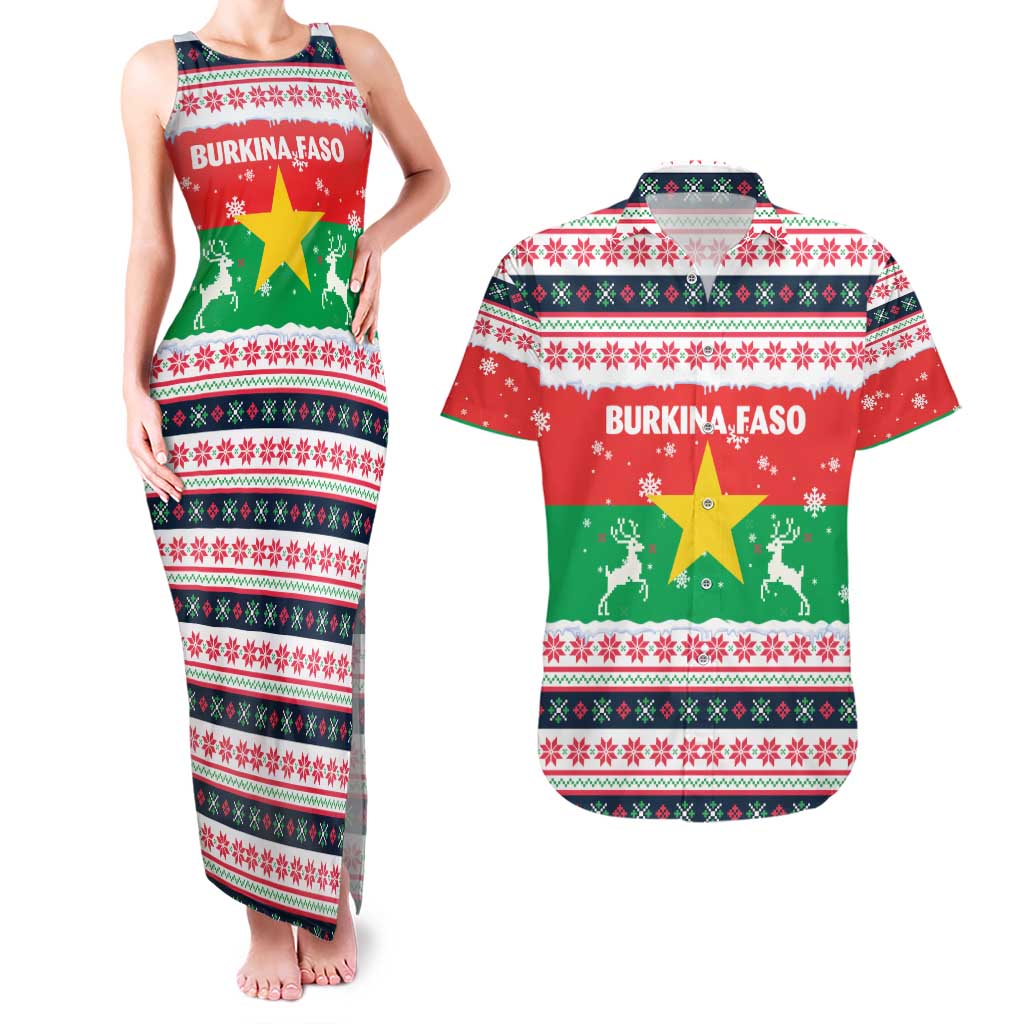 Christmas Burkina Faso Couples Matching Tank Maxi Dress and Hawaiian Shirt Reindeer Star Design - Wonder Print Shop