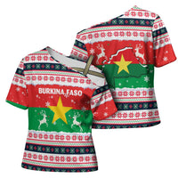 Christmas Burkina Faso Cross Shoulder Shirt Reindeer Star Design - Wonder Print Shop