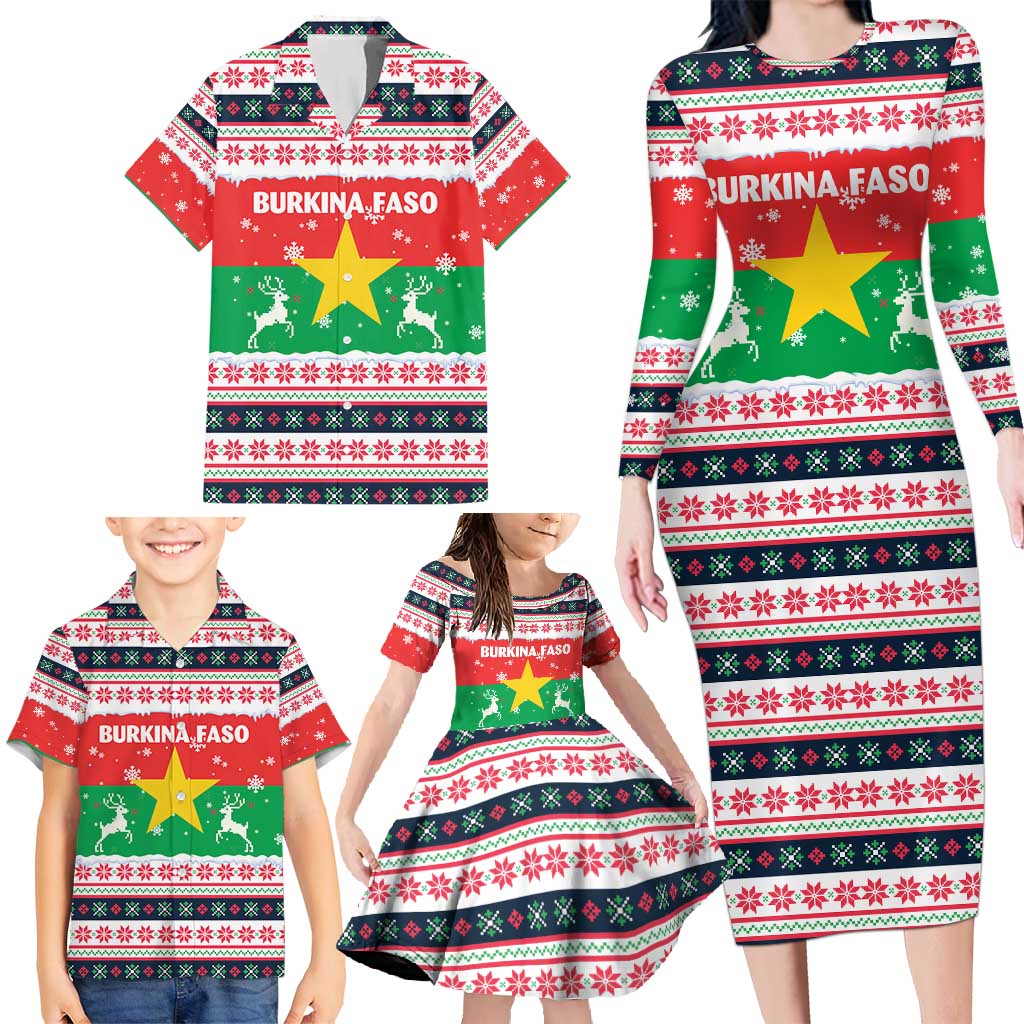 Christmas Burkina Faso Family Matching Long Sleeve Bodycon Dress and Hawaiian Shirt Reindeer Star Design - Wonder Print Shop