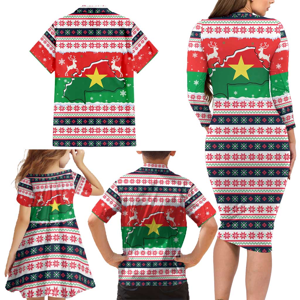 Christmas Burkina Faso Family Matching Long Sleeve Bodycon Dress and Hawaiian Shirt Reindeer Star Design - Wonder Print Shop