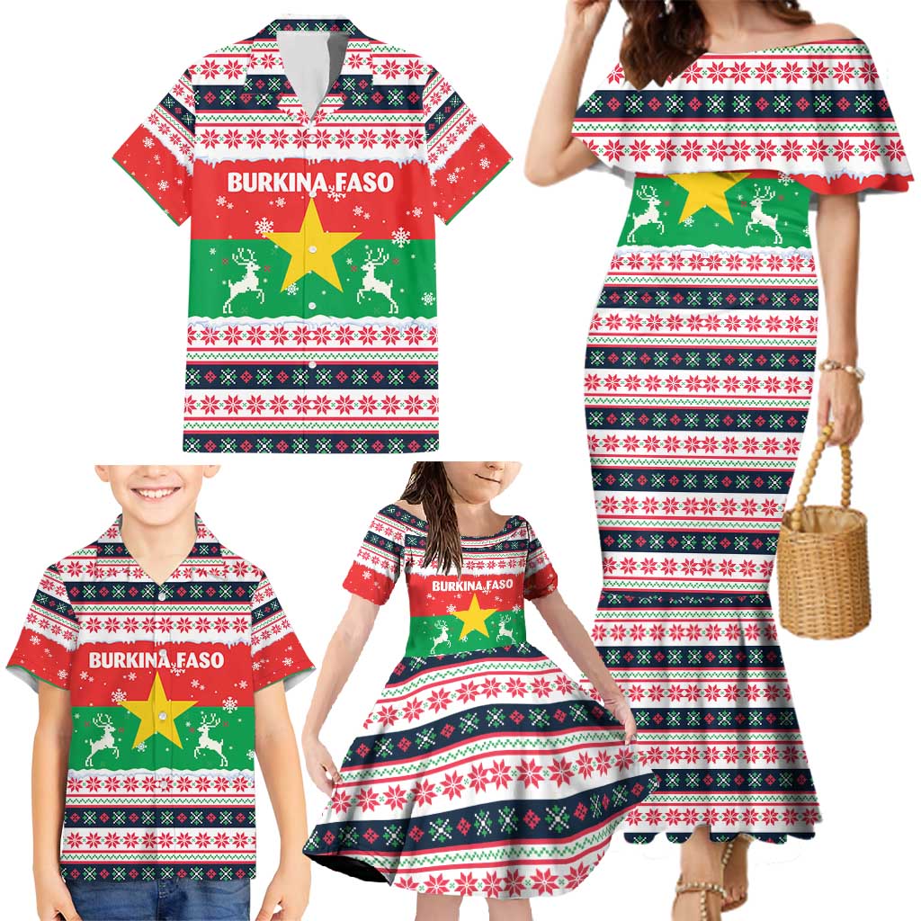 Christmas Burkina Faso Family Matching Mermaid Dress and Hawaiian Shirt Reindeer Star Design - Wonder Print Shop