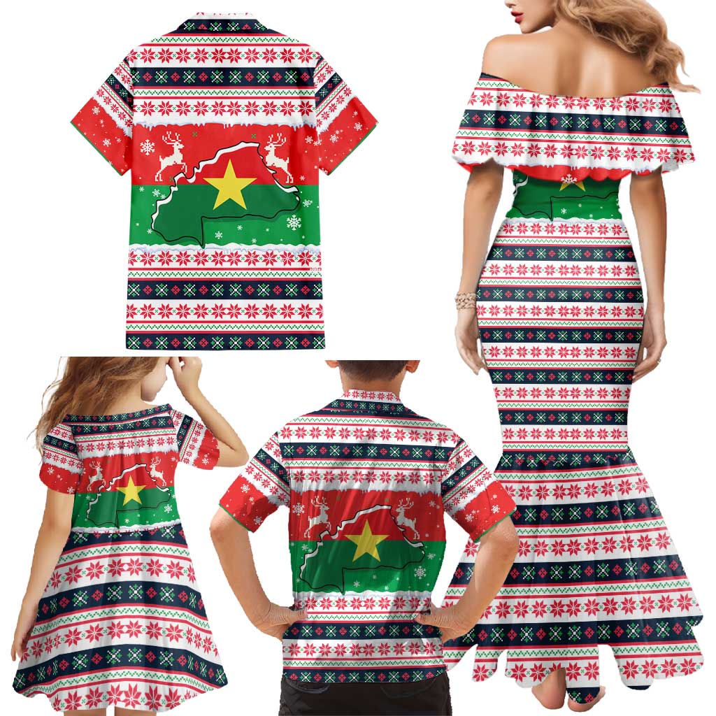 Christmas Burkina Faso Family Matching Mermaid Dress and Hawaiian Shirt Reindeer Star Design - Wonder Print Shop