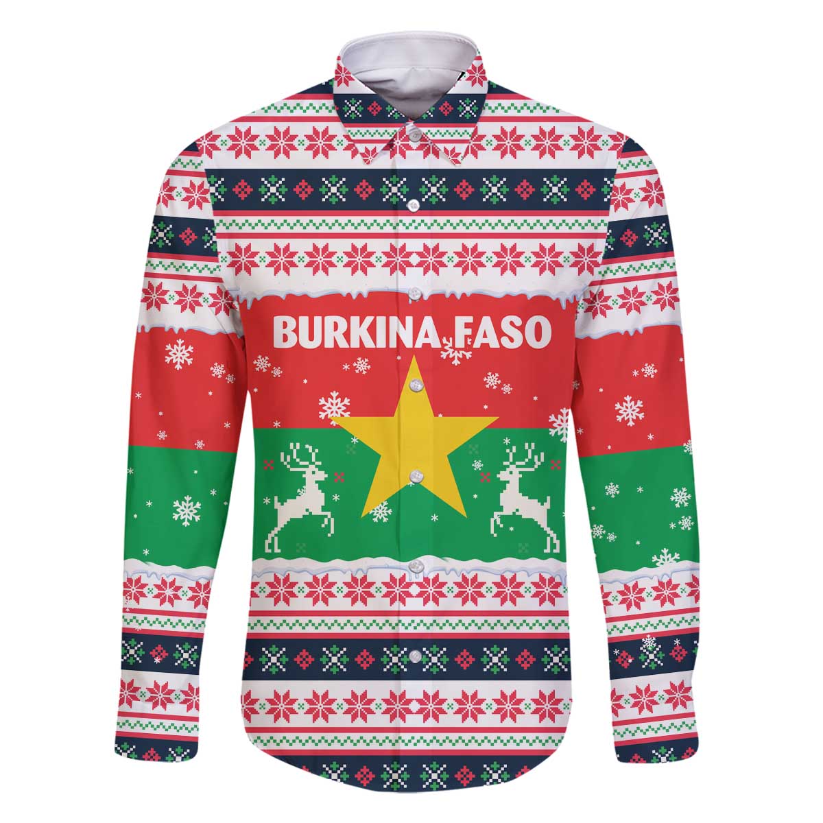 Christmas Burkina Faso Family Matching Off The Shoulder Long Sleeve Dress and Hawaiian Shirt Reindeer Star Design - Wonder Print Shop