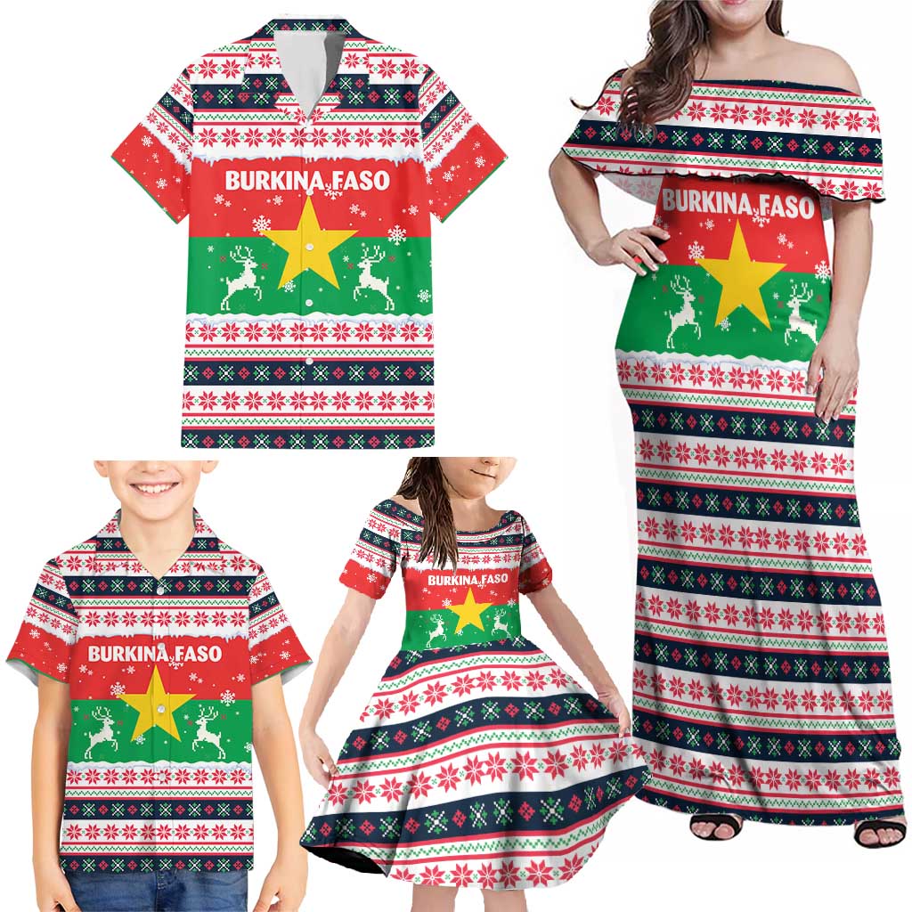 Christmas Burkina Faso Family Matching Off Shoulder Maxi Dress and Hawaiian Shirt Reindeer Star Design - Wonder Print Shop