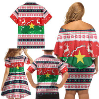 Christmas Burkina Faso Family Matching Off Shoulder Short Dress and Hawaiian Shirt Reindeer Star Design - Wonder Print Shop