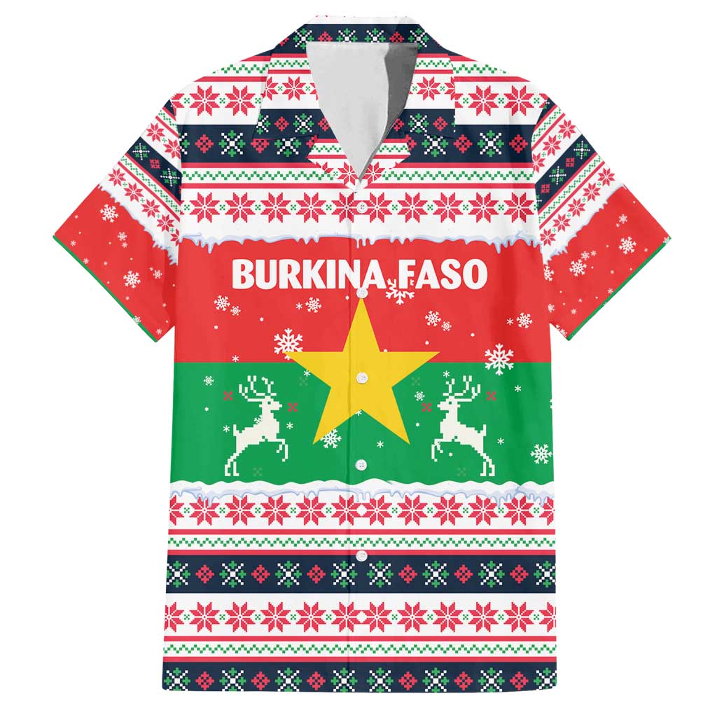 Christmas Burkina Faso Family Matching Off Shoulder Short Dress and Hawaiian Shirt Reindeer Star Design - Wonder Print Shop