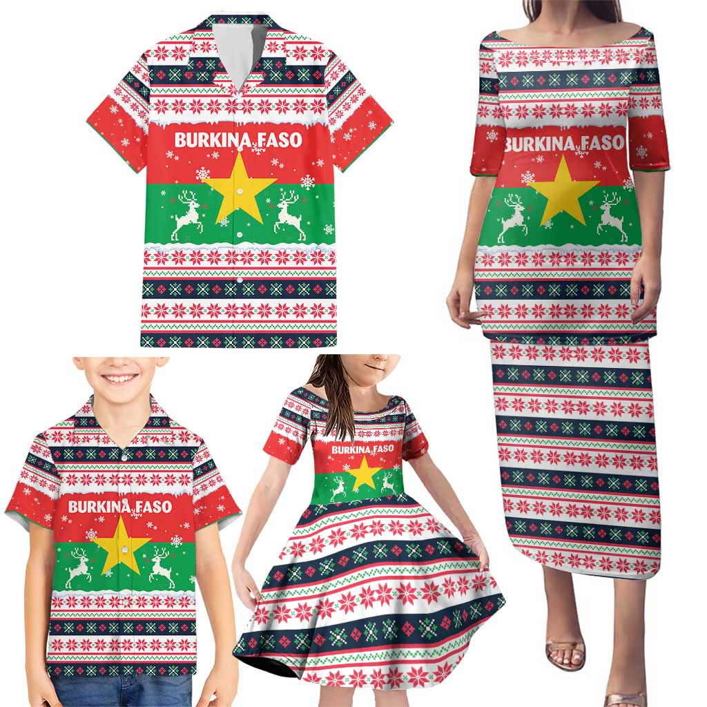 Christmas Burkina Faso Family Matching Puletasi and Hawaiian Shirt Reindeer Star Design - Wonder Print Shop