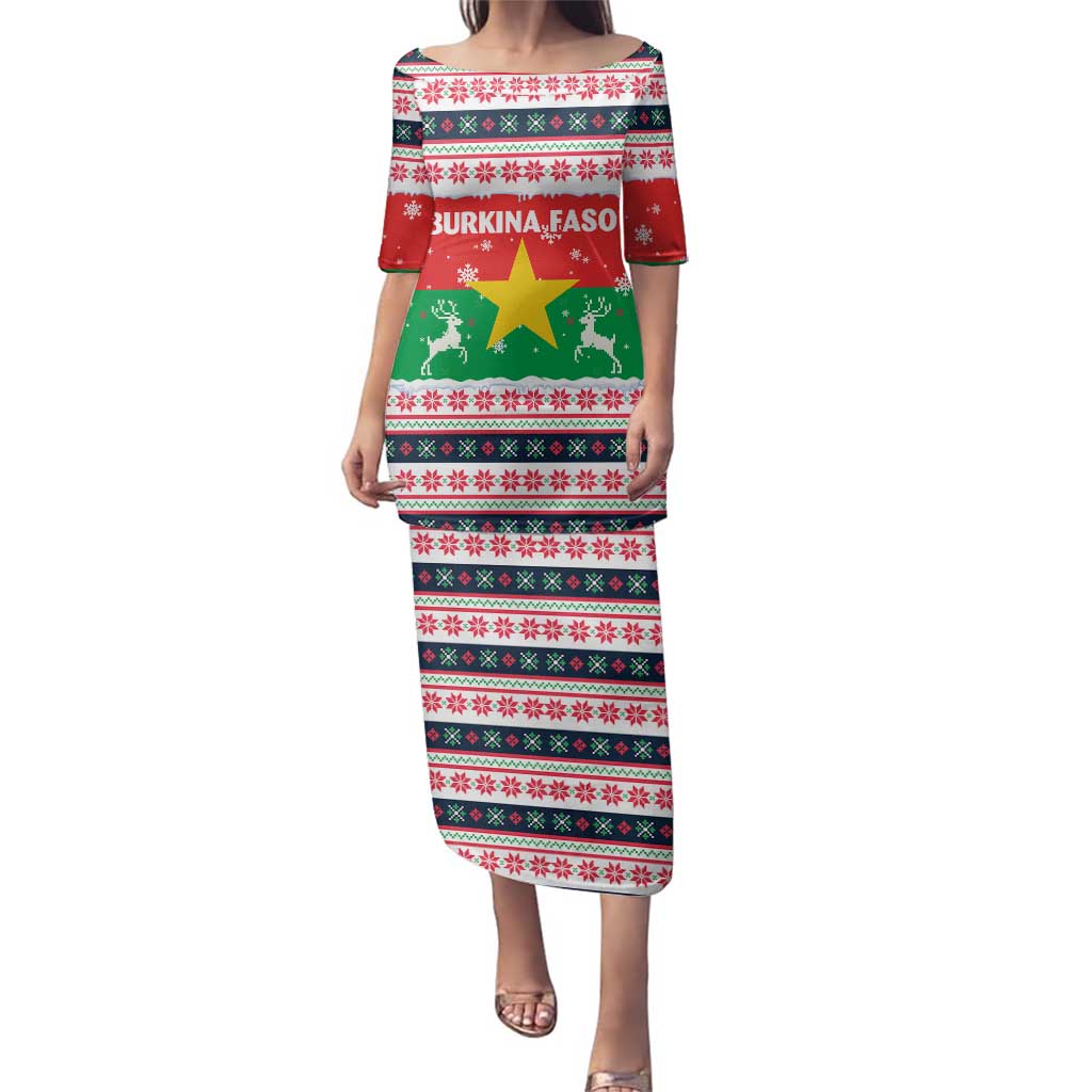 Christmas Burkina Faso Family Matching Puletasi and Hawaiian Shirt Reindeer Star Design - Wonder Print Shop