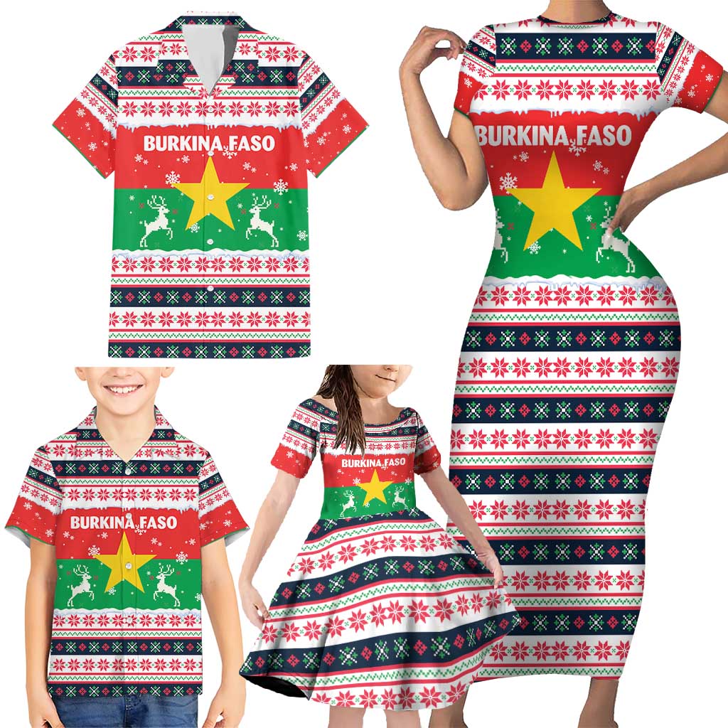 Christmas Burkina Faso Family Matching Short Sleeve Bodycon Dress and Hawaiian Shirt Reindeer Star Design - Wonder Print Shop