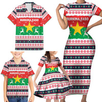 Christmas Burkina Faso Family Matching Short Sleeve Bodycon Dress and Hawaiian Shirt Reindeer Star Design - Wonder Print Shop