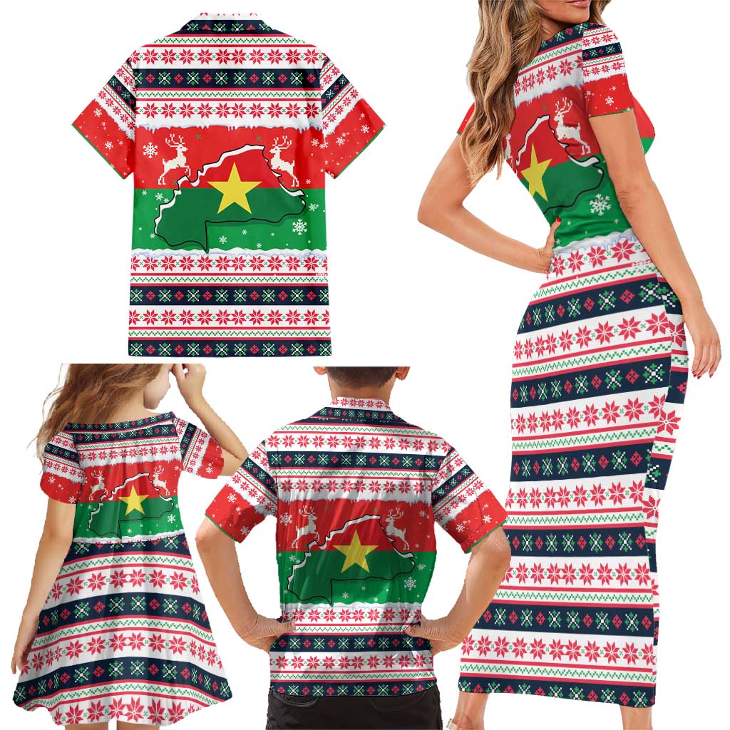 Christmas Burkina Faso Family Matching Short Sleeve Bodycon Dress and Hawaiian Shirt Reindeer Star Design - Wonder Print Shop