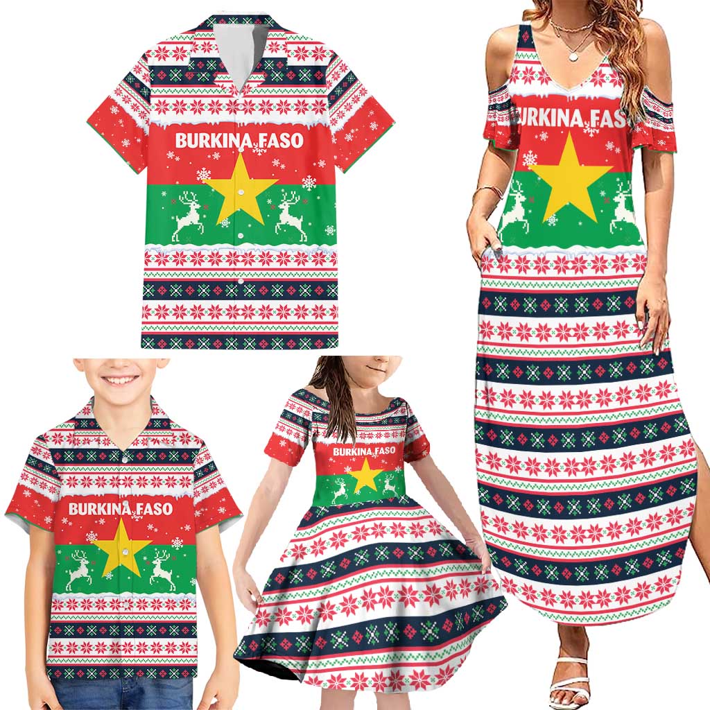 Christmas Burkina Faso Family Matching Summer Maxi Dress and Hawaiian Shirt Reindeer Star Design - Wonder Print Shop