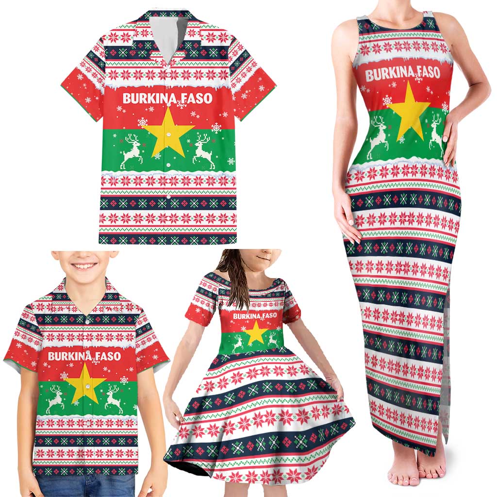 Christmas Burkina Faso Family Matching Tank Maxi Dress and Hawaiian Shirt Reindeer Star Design - Wonder Print Shop