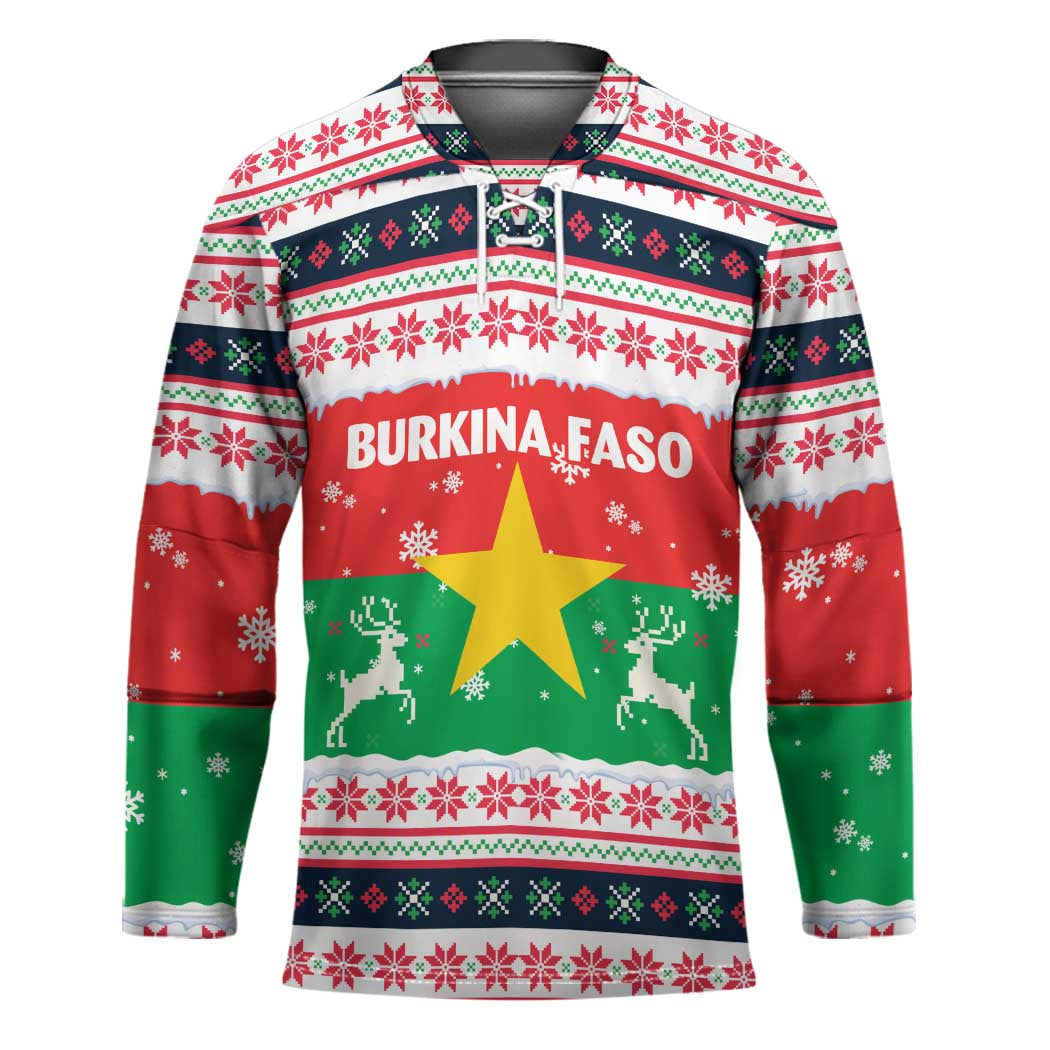 Christmas Burkina Faso Hockey Jersey Reindeer Star Design - Wonder Print Shop