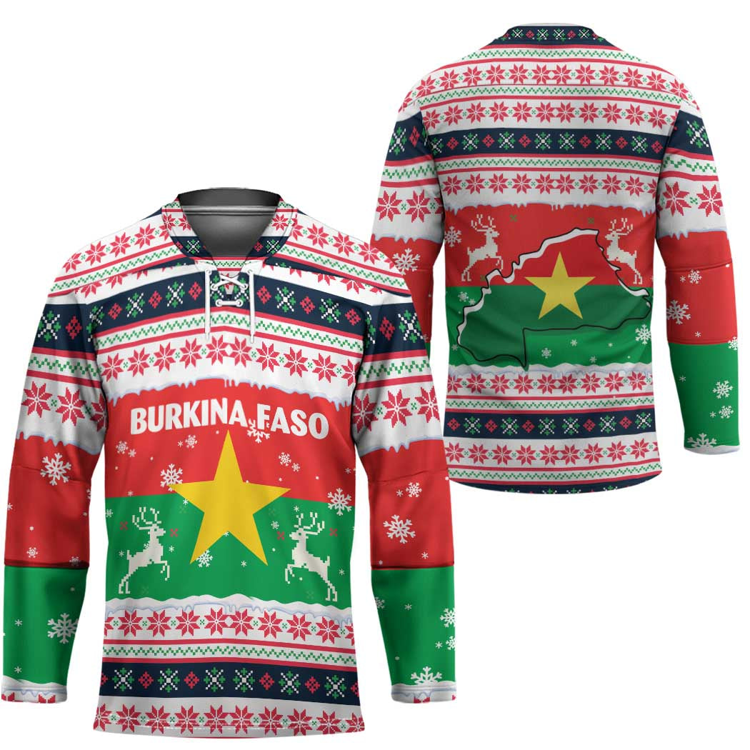 Christmas Burkina Faso Hockey Jersey Reindeer Star Design - Wonder Print Shop