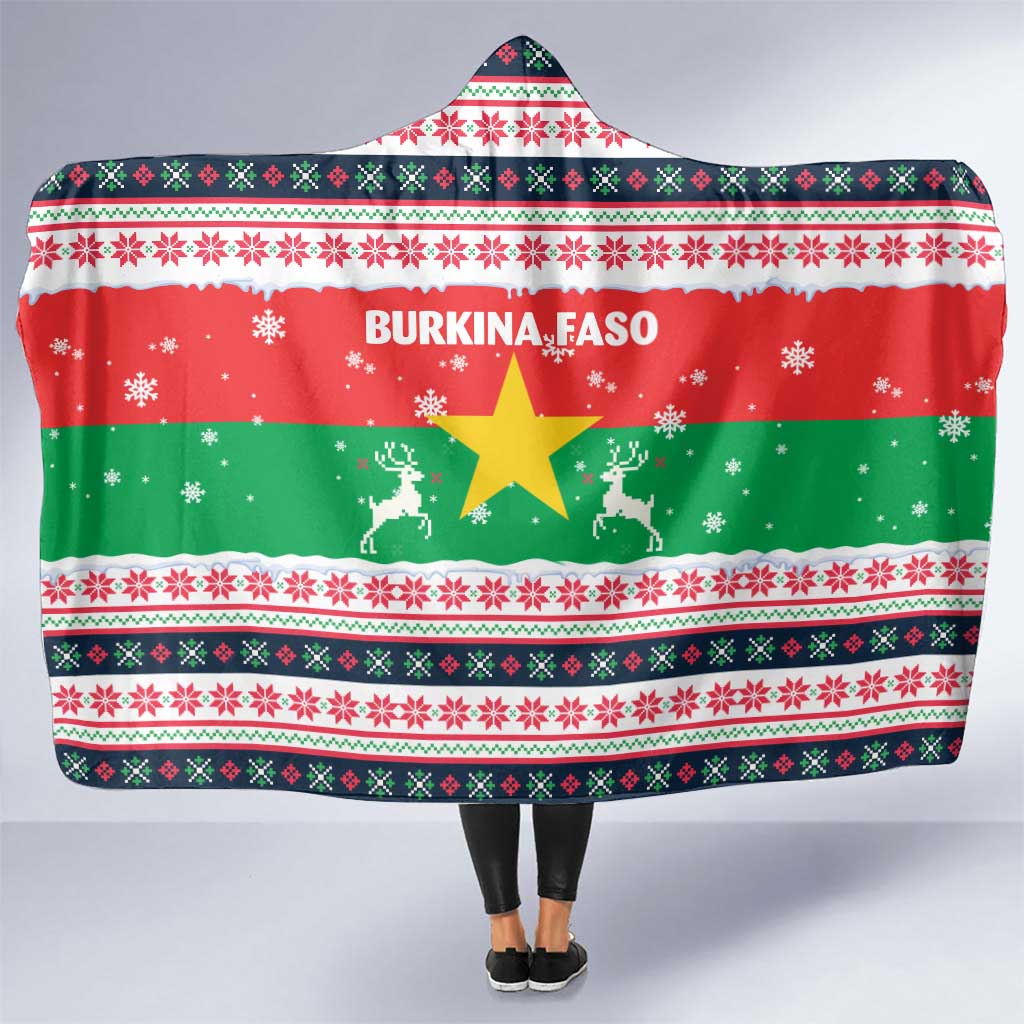 Christmas Burkina Faso Hooded Blanket Reindeer Star Design - Wonder Print Shop