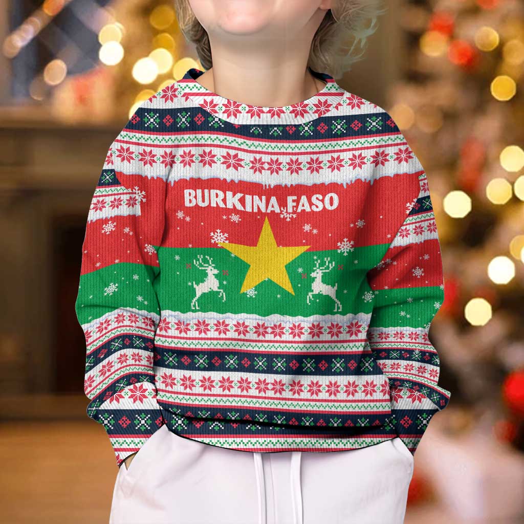 Christmas Burkina Faso Kid Ugly Christmas Sweater Reindeer Star Design - Wonder Print Shop