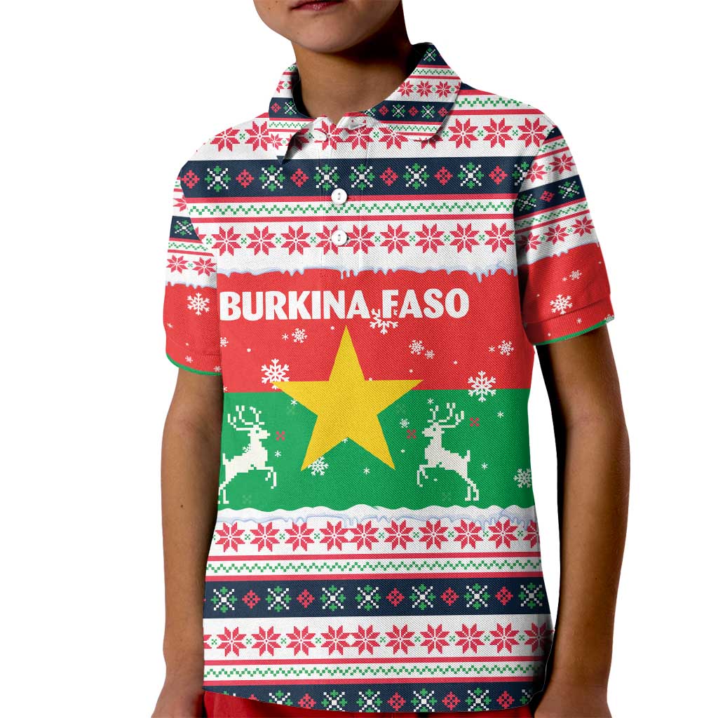 Christmas Burkina Faso Kid Polo Shirt Reindeer Star Design - Wonder Print Shop