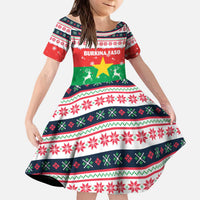 Christmas Burkina Faso Kid Short Sleeve Dress Reindeer Star Design - Wonder Print Shop