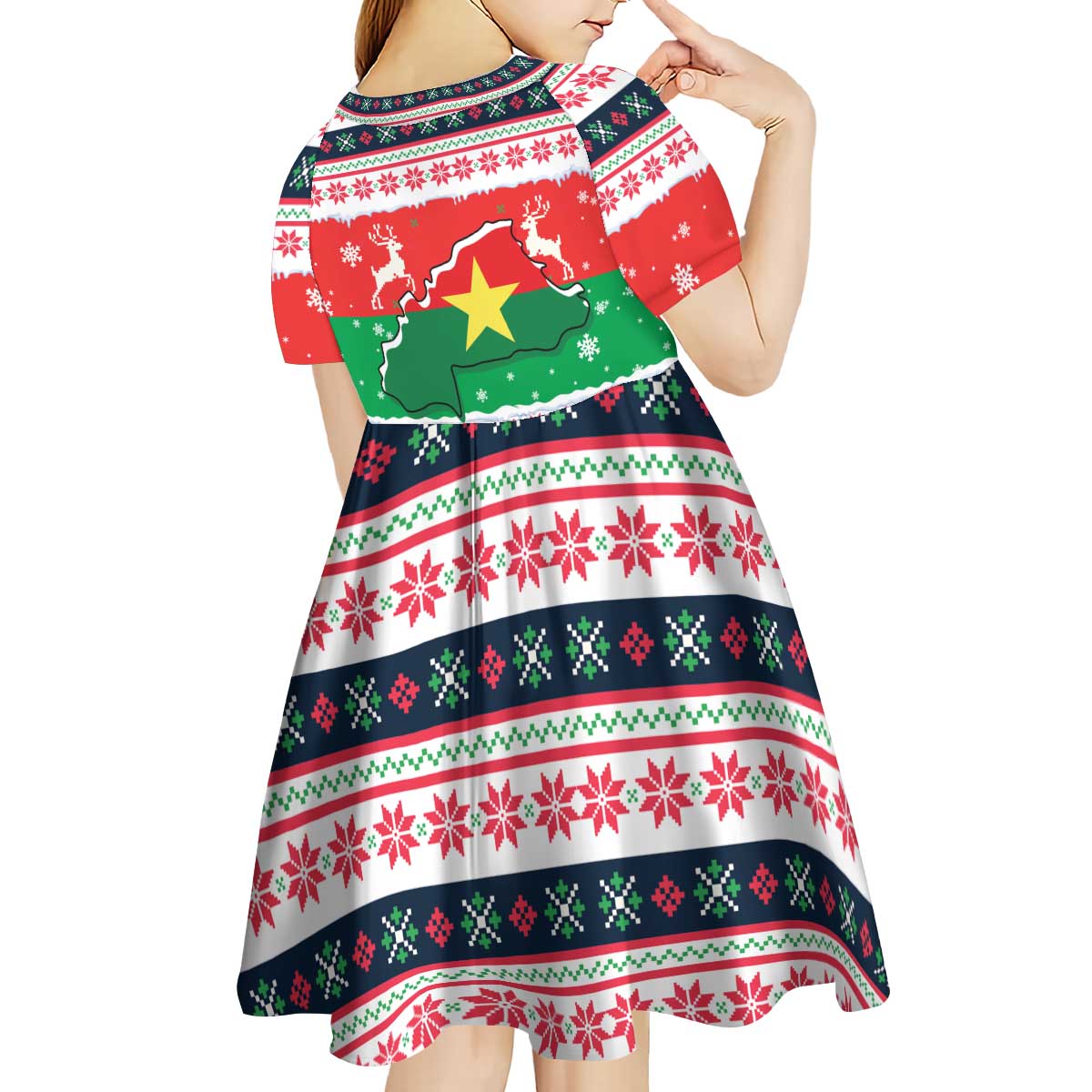 Christmas Burkina Faso Kid Short Sleeve Dress Reindeer Star Design - Wonder Print Shop