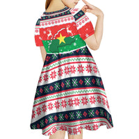 Christmas Burkina Faso Kid Short Sleeve Dress Reindeer Star Design - Wonder Print Shop