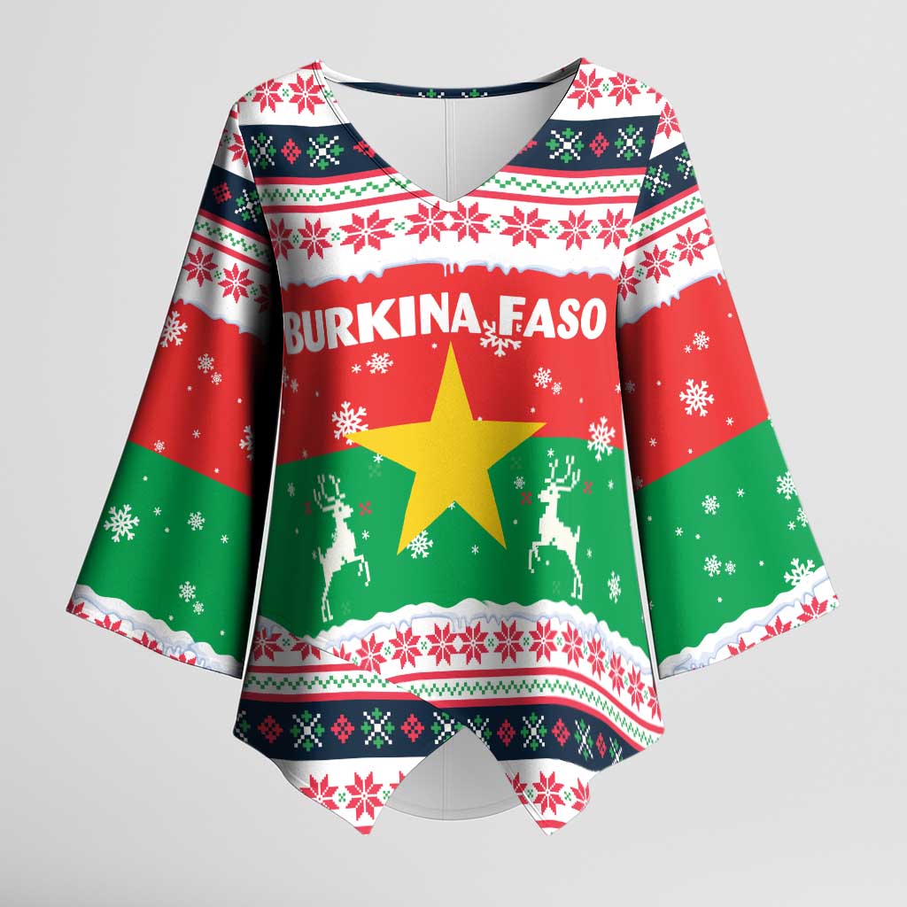 Christmas Burkina Faso Kimono Sleeve Blouse Reindeer Star Design - Wonder Print Shop