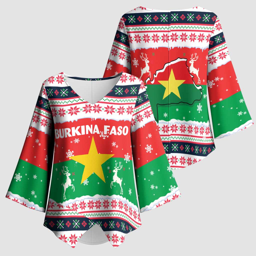Christmas Burkina Faso Kimono Sleeve Blouse Reindeer Star Design - Wonder Print Shop
