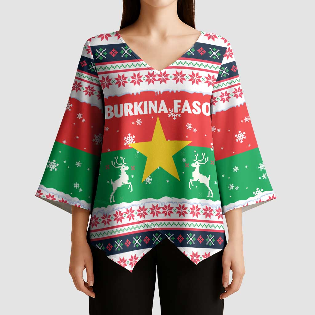 Christmas Burkina Faso Kimono Sleeve Blouse Reindeer Star Design - Wonder Print Shop