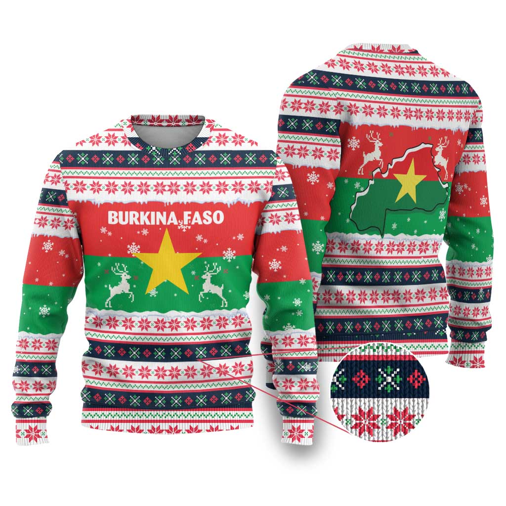Christmas Burkina Faso Ugly Christmas Sweater Reindeer Star Design - Wonder Print Shop