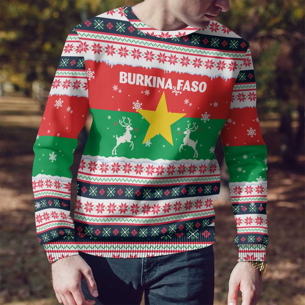Christmas Burkina Faso Ugly Christmas Sweater Reindeer Star Design - Wonder Print Shop