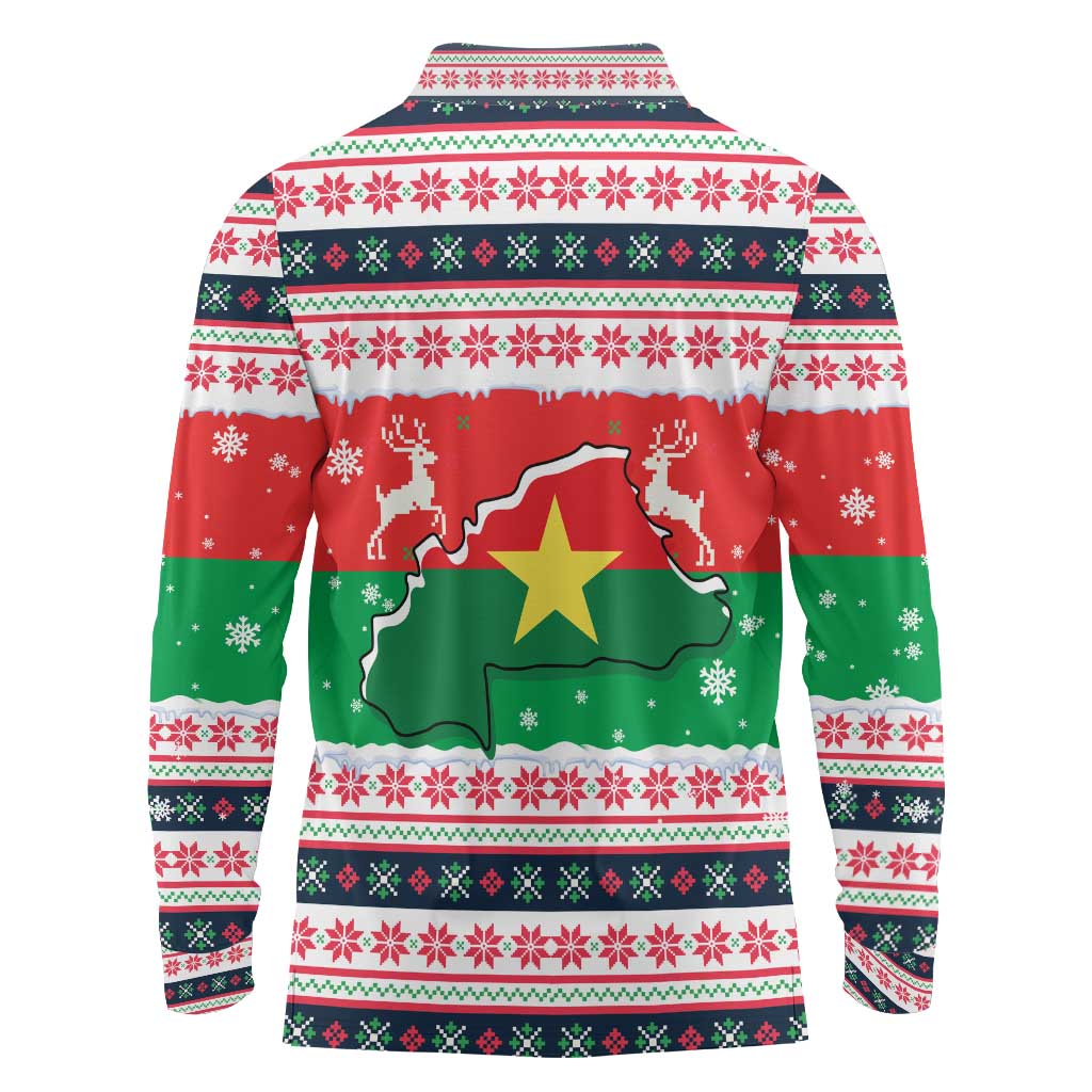 Christmas Burkina Faso Long Sleeve Polo Shirt Reindeer Star Design - Wonder Print Shop