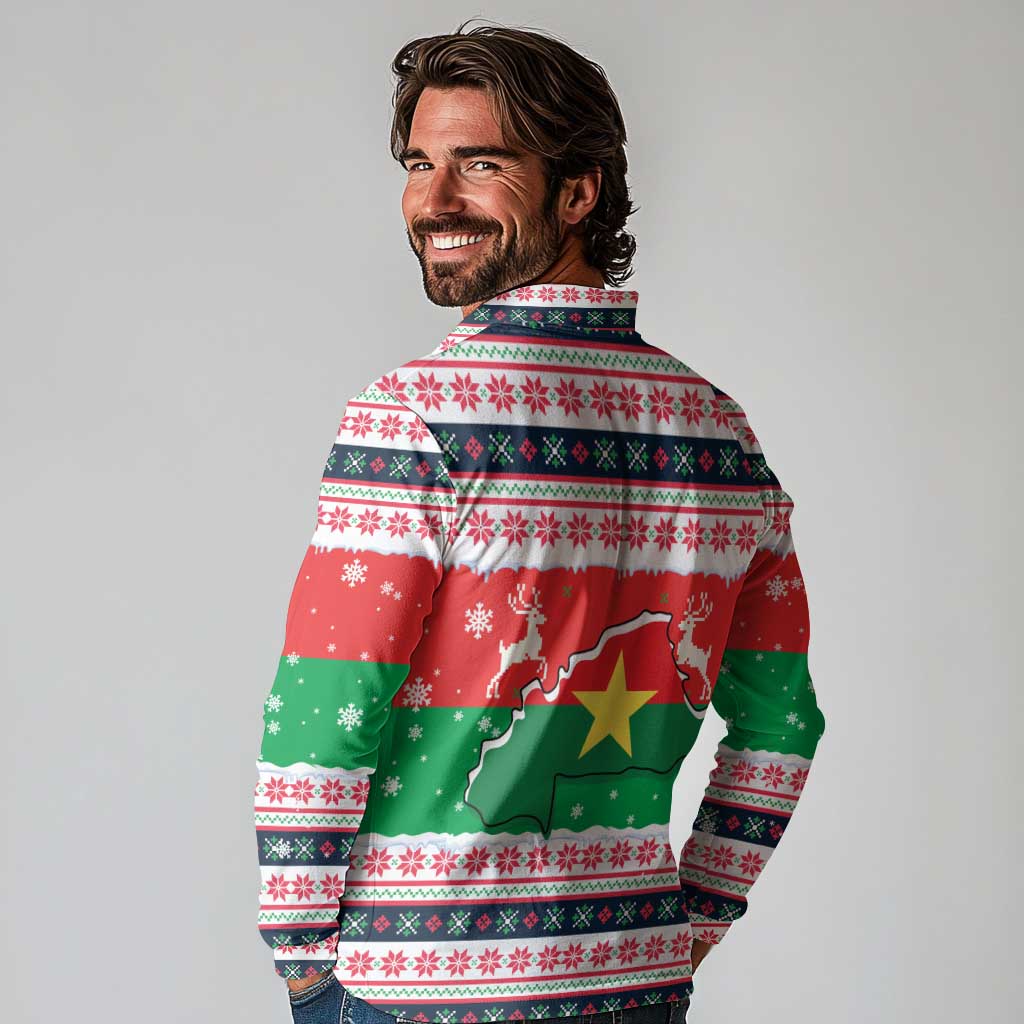 Christmas Burkina Faso Long Sleeve Polo Shirt Reindeer Star Design - Wonder Print Shop
