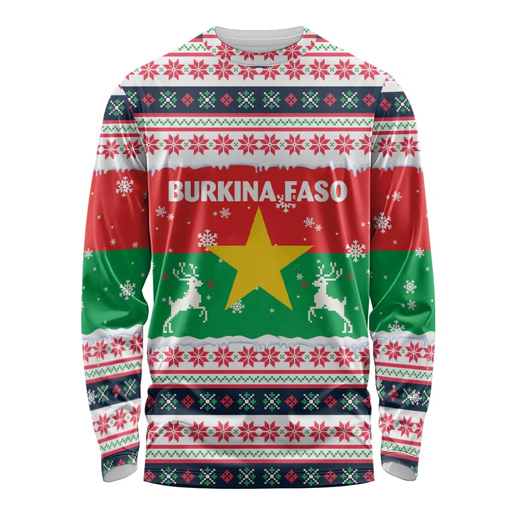 Christmas Burkina Faso Long Sleeve Shirt Reindeer Star Design - Wonder Print Shop