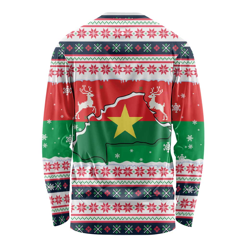Christmas Burkina Faso Long Sleeve Shirt Reindeer Star Design - Wonder Print Shop
