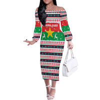 Christmas Burkina Faso Off The Shoulder Long Sleeve Dress Reindeer Star Design - Wonder Print Shop