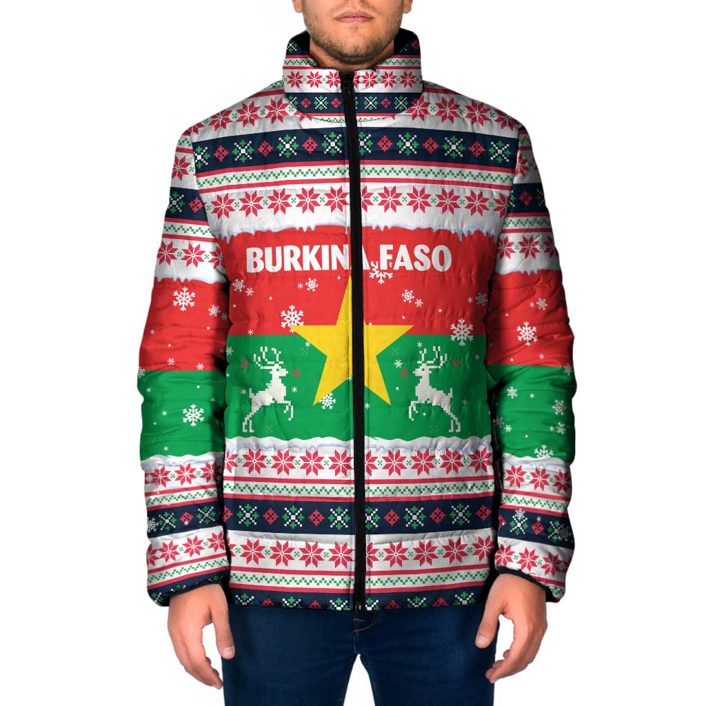 Christmas Burkina Faso Padded Jacket Reindeer Star Design - Wonder Print Shop