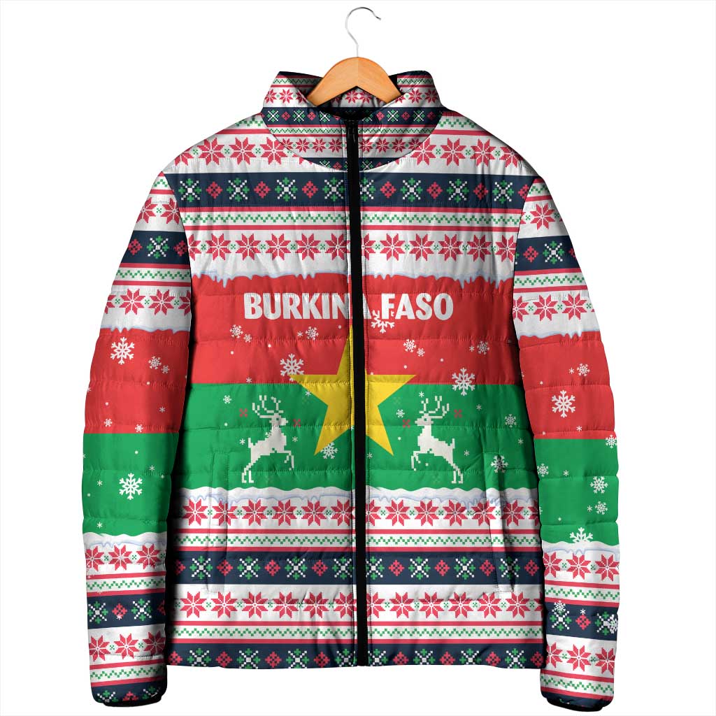 Christmas Burkina Faso Padded Jacket Reindeer Star Design - Wonder Print Shop