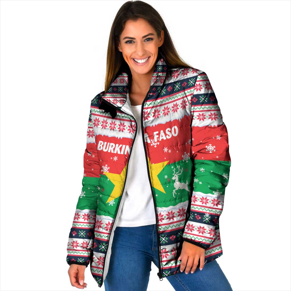 Christmas Burkina Faso Padded Jacket Reindeer Star Design - Wonder Print Shop