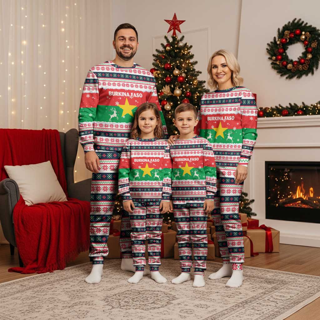 Christmas Burkina Faso Christmas Pajama Set Reindeer Star Design - Wonder Print Shop