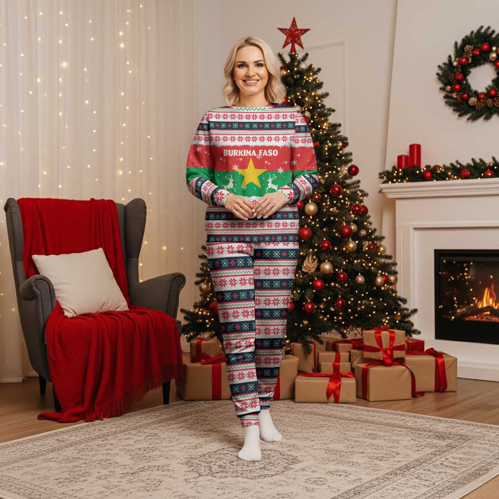 Christmas Burkina Faso Christmas Pajama Set Reindeer Star Design - Wonder Print Shop