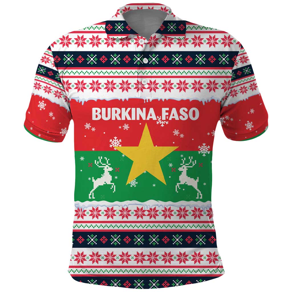 Christmas Burkina Faso Polo Shirt Reindeer Star Design - Wonder Print Shop