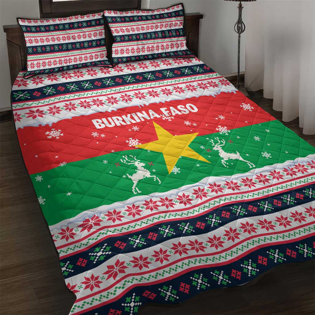 Christmas Burkina Faso Quilt Bed Set Reindeer Star Design - Wonder Print Shop