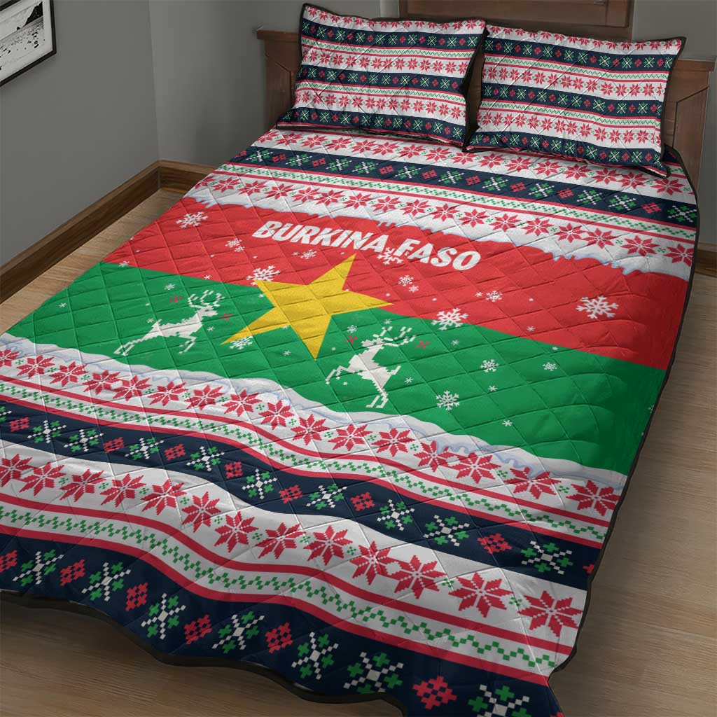 Christmas Burkina Faso Quilt Bed Set Reindeer Star Design - Wonder Print Shop