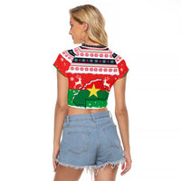 Christmas Burkina Faso Raglan Cropped T Shirt Reindeer Star Design - Wonder Print Shop