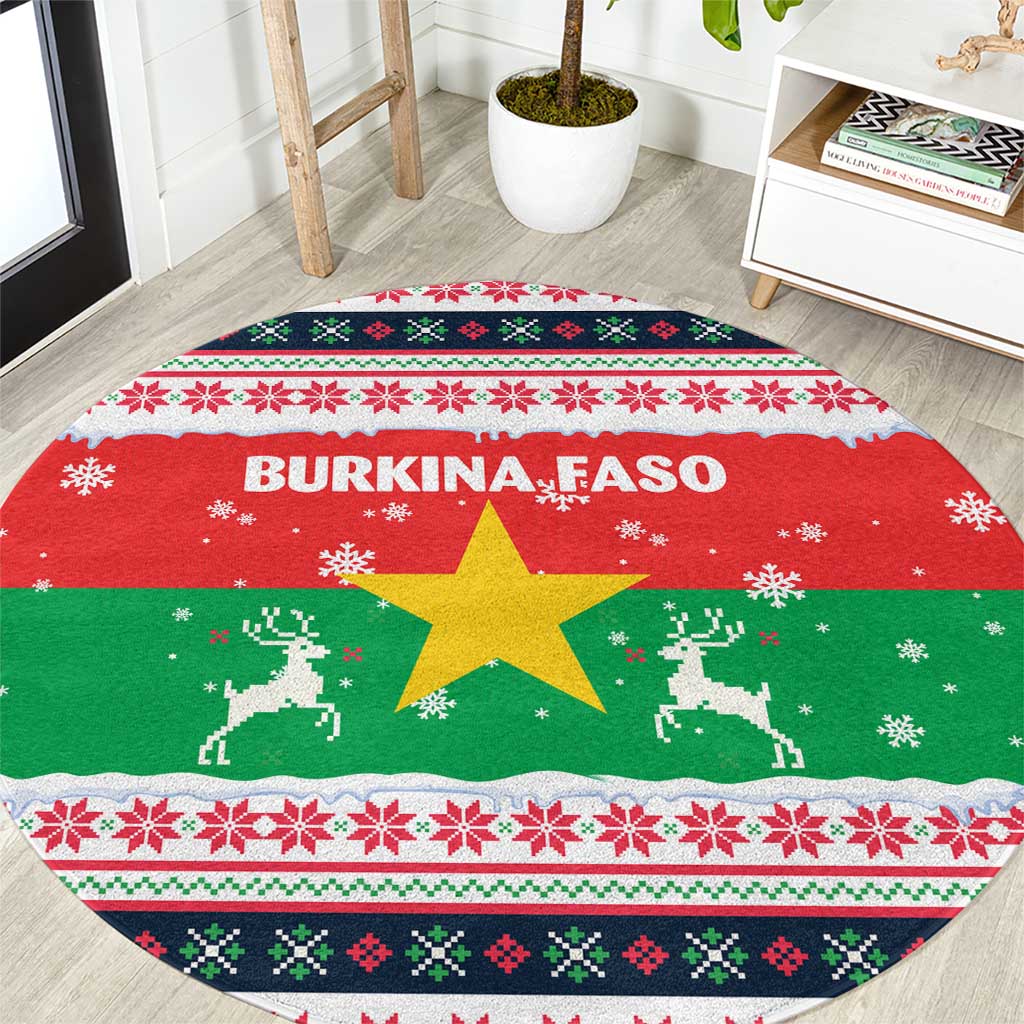 Christmas Burkina Faso Round Carpet Reindeer Star Design - Wonder Print Shop