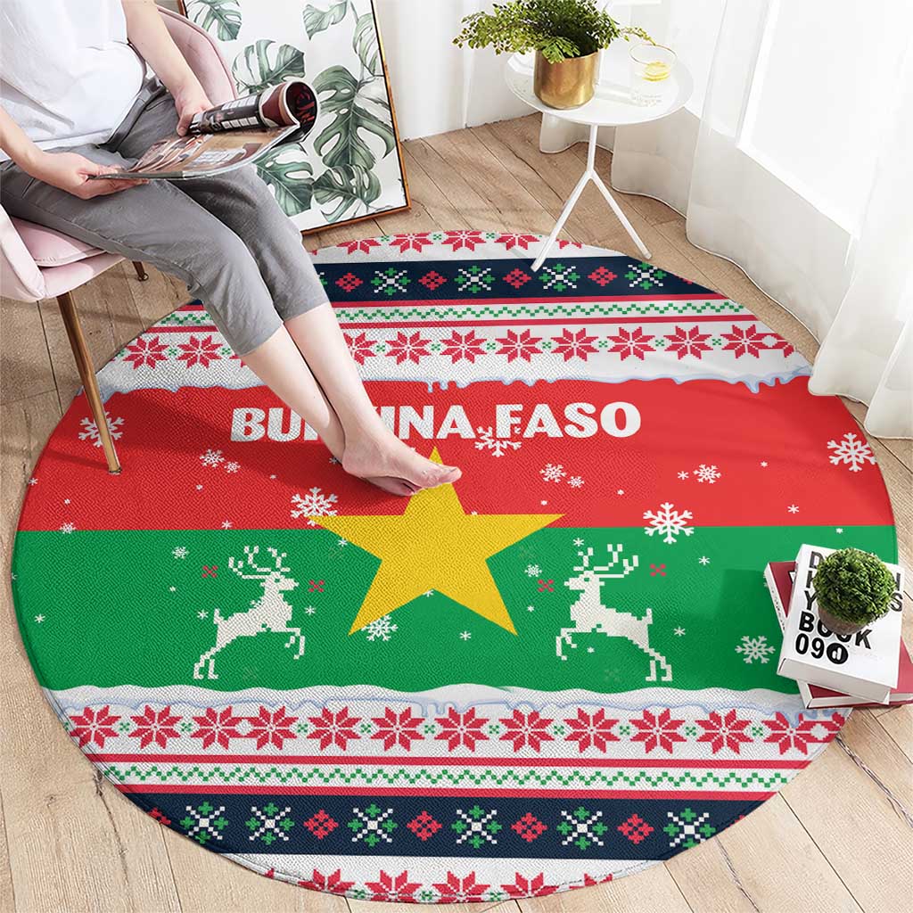 Christmas Burkina Faso Round Carpet Reindeer Star Design - Wonder Print Shop
